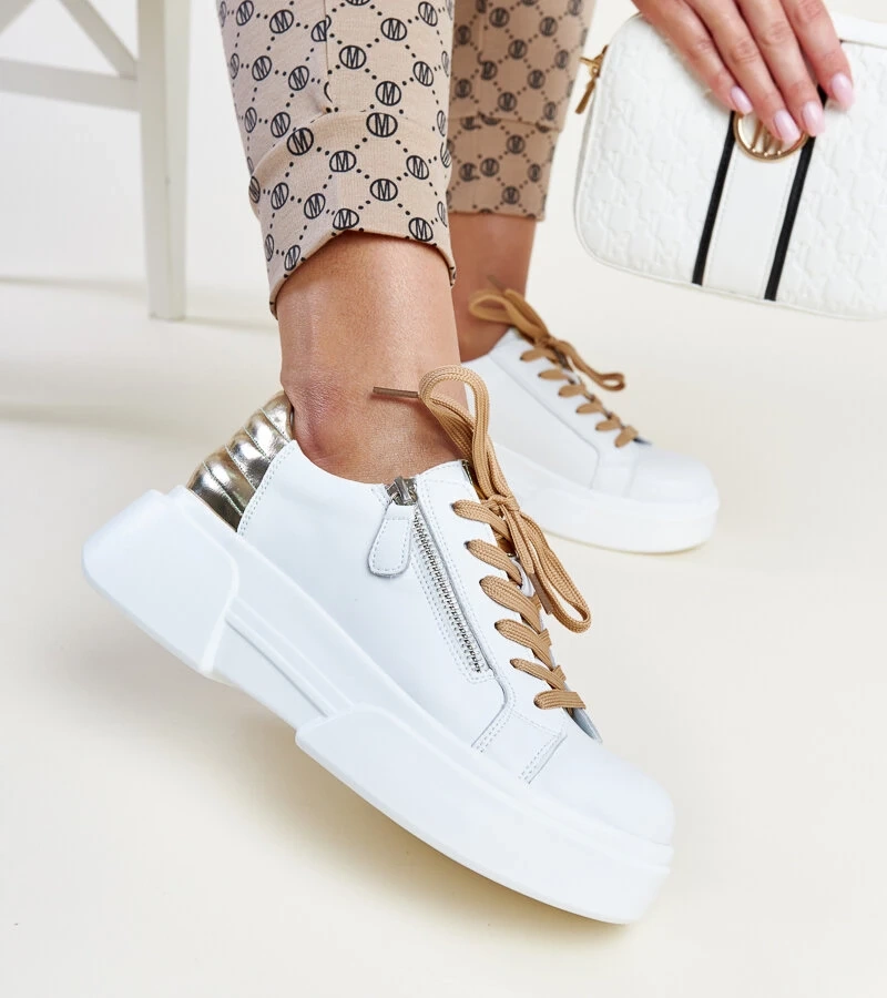 Biela a zlatá kožená tenisky Atyaf