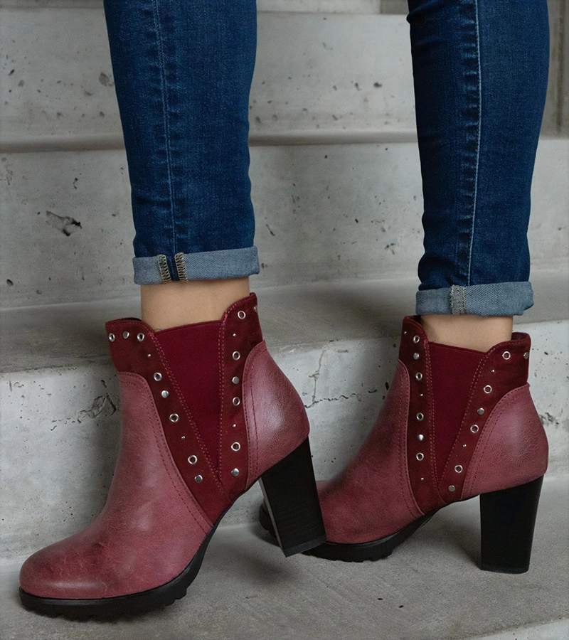 Bordové zateplené členkové topánky na podpätku Lilya