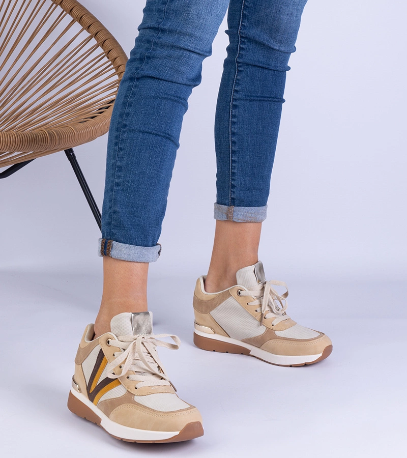 Hnedé dámske tenisky na skrytom klinovom podpätku Ninella