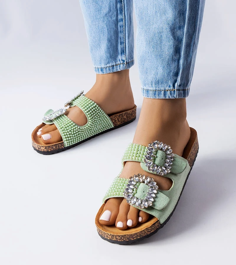 Zelené žabky zdobené zirkónmi Racine