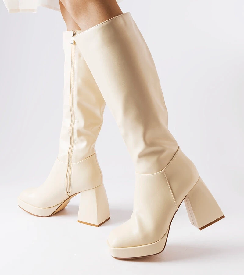 Béžové čižmy Villanova s pevným podpätkom