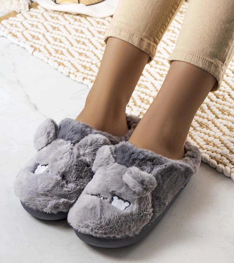 Šedé mäkké papuče Lucky Teddy