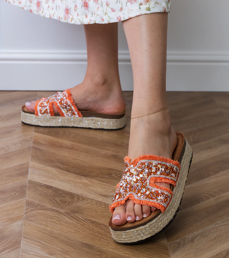Oranžové espadrilky s kamienkami a zirkónmi Najros