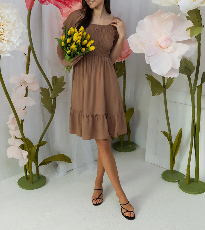 Hnedé mini šaty s gombíkmi Lorinka