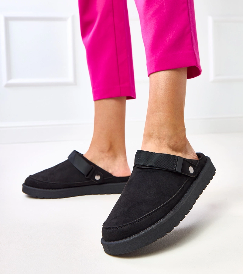 Čierne mulice na suchý zips Miluska