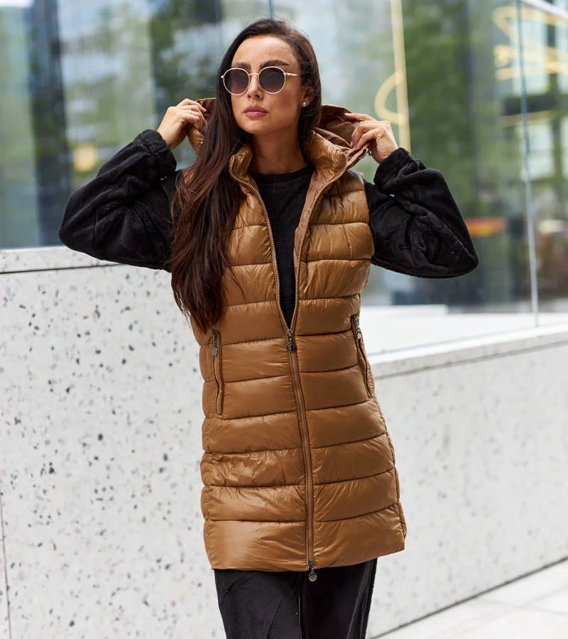 Dámska dlhá hnedá vesta Bovegno