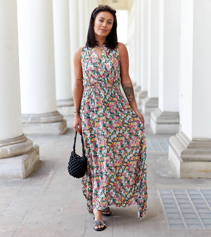 Zelené maxi šaty s elastickým pásom Beneventi