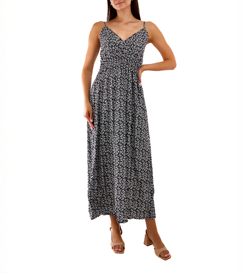 Čierne kvetinové maxi šaty Esperia 6905 BLACK