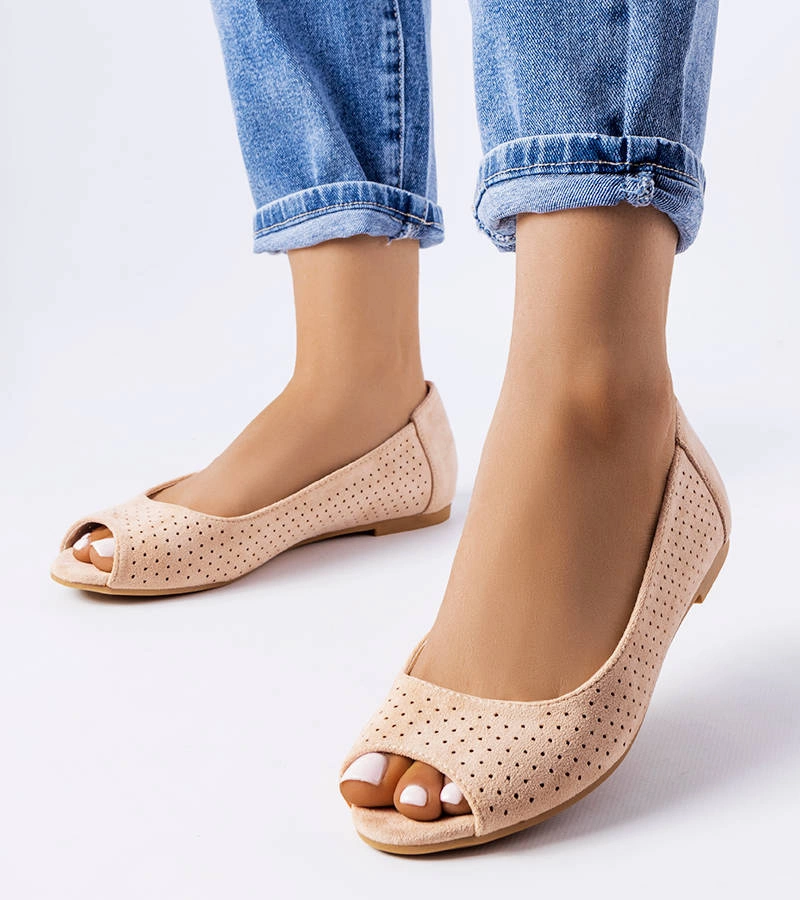 Achátové béžové ažurové baleríny