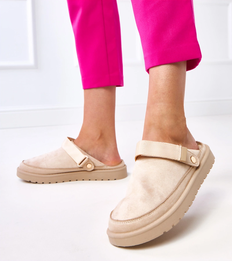 Béžové mulice na suchý zips Miluska