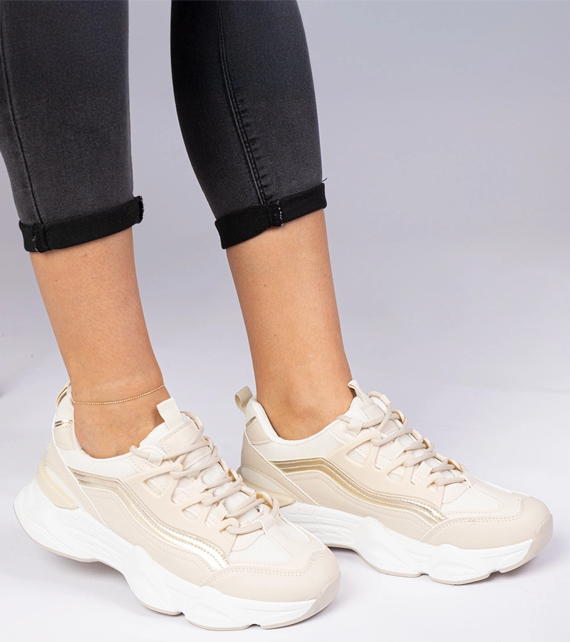 Béžové dámske tenisky so zlatým doplnkom Kella