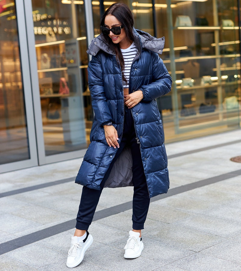 Námornícka modrá dlhá bunda s odnímateľnou kapucňou Lucas