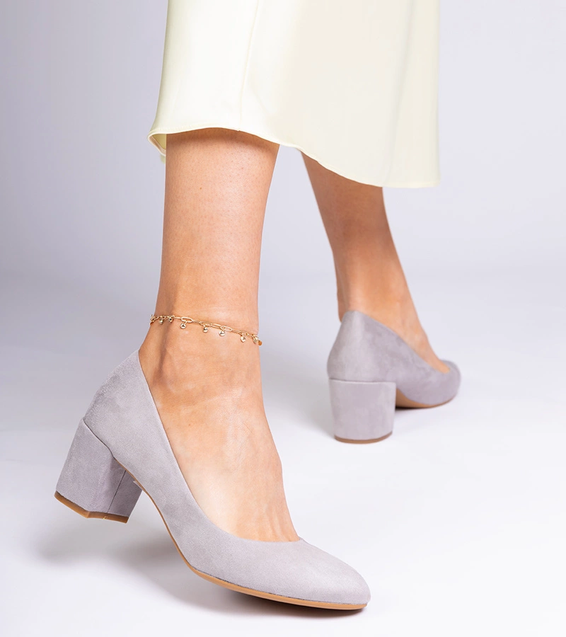 Šedé klasické lodičky na podpätku z ekosemišu Telis