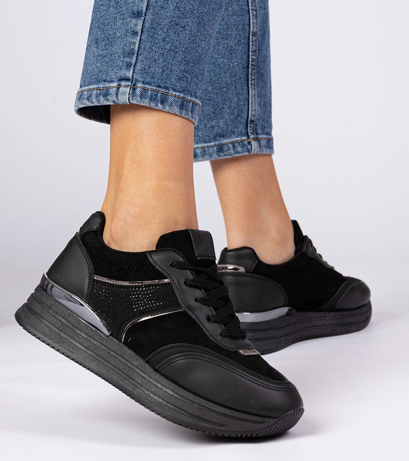 Čierne dámske tenisky na platforme s kamienkami Julianna