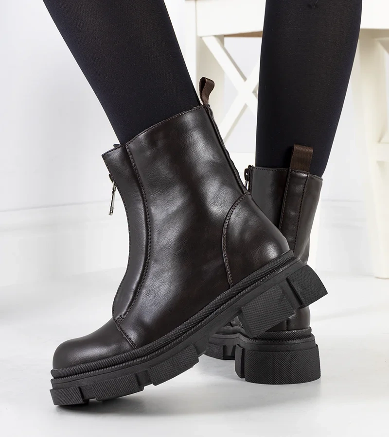 Hnedý botki s ozdobným zipsom Neal