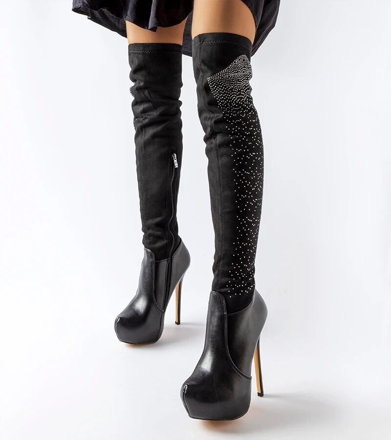 Čierne čižmy na podpätku Zaccaria