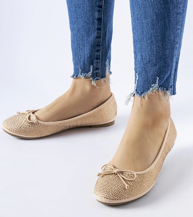 Béžové baleríny zdobené zirkónmi Hulotais