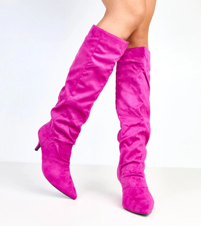 Fialové semišové čižmy na nízkom podpätku Tristi