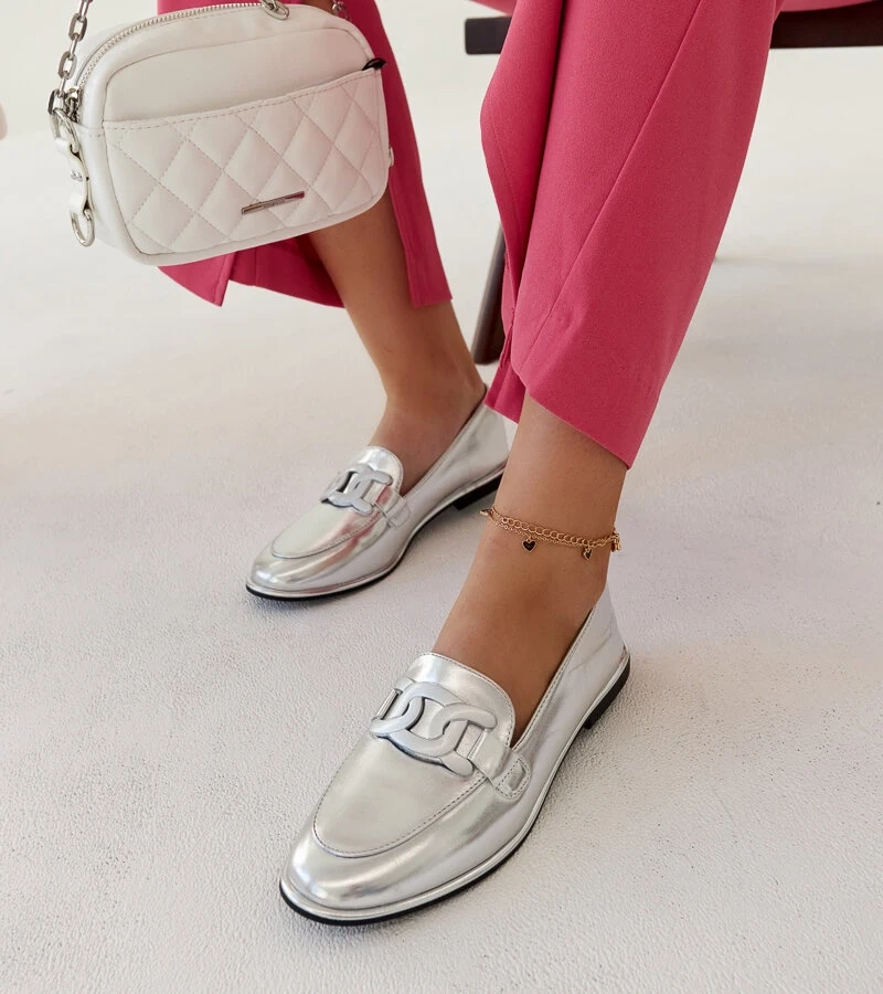 Strieborné klasické mokasíny Zana