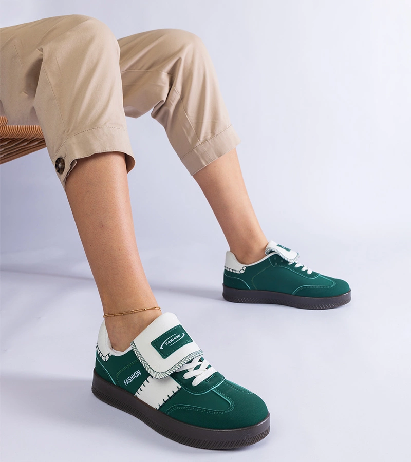 Zelené tenisky na platforme s prešívaním Puente