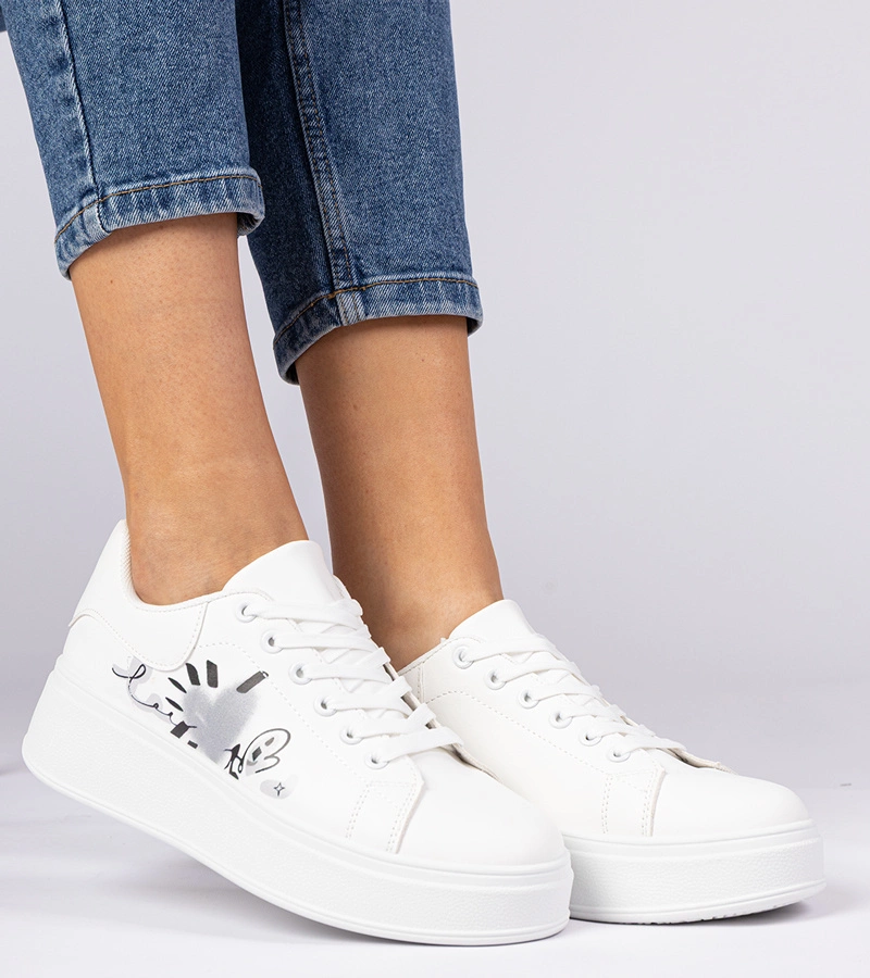 Biele tenisky športové dámske s potlačou Zelinda