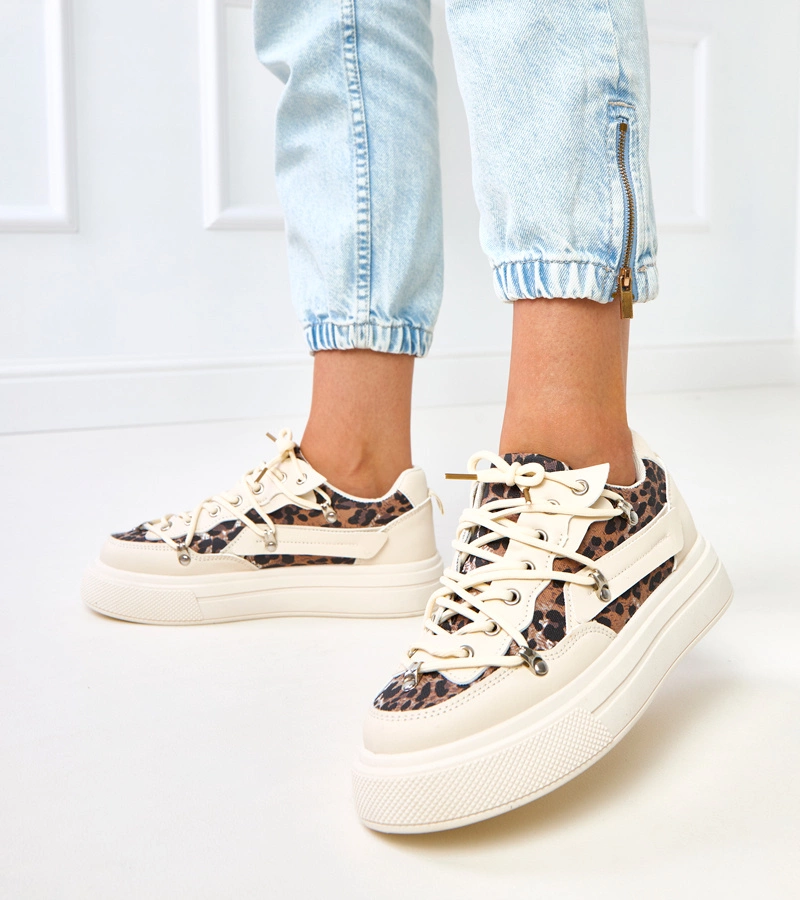 Béžové tenisky na platforme s leopardím motívom Felizia