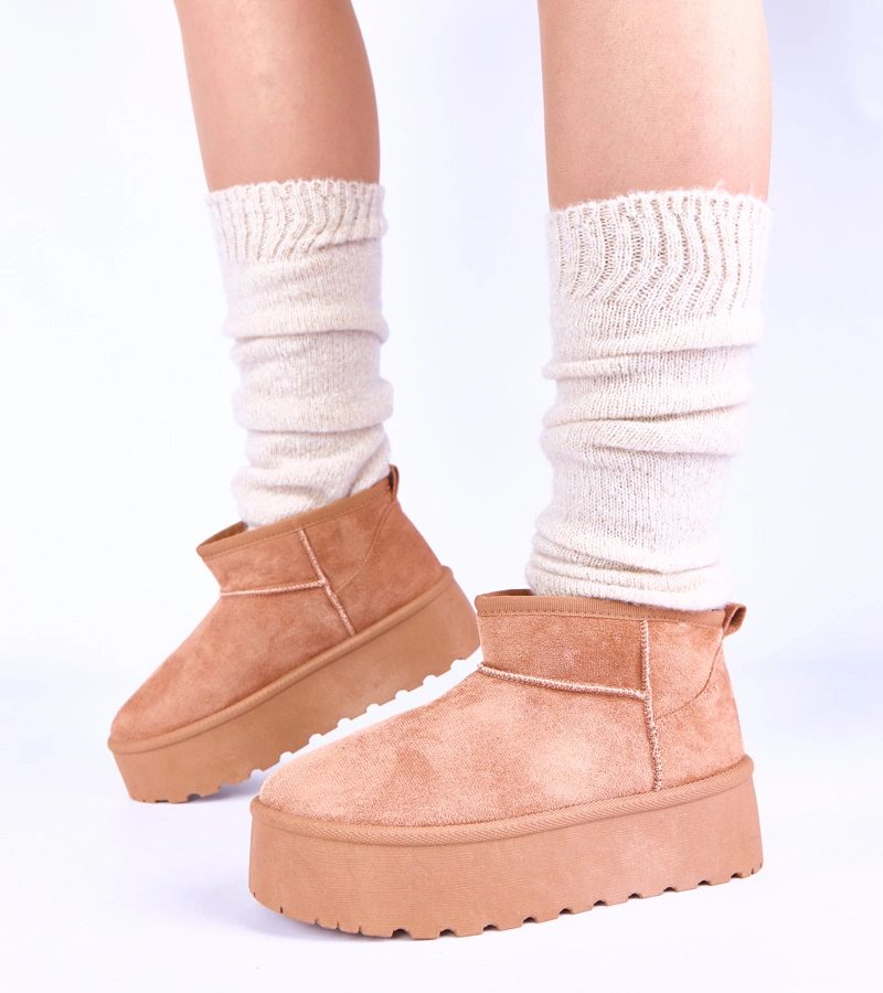 Hnedé snehule na platforme zateplené kožušinkou Mouna