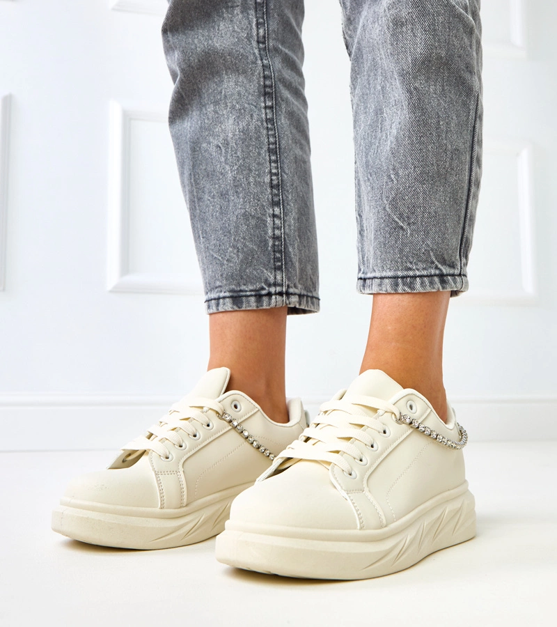 Béžové tenisky na platforme s ozdobnou retiazkou Tina