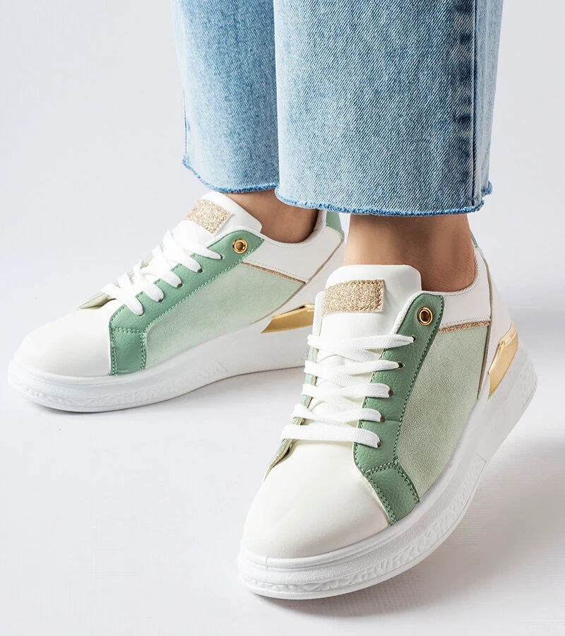 Biele a zelené topánky so zlatým akcentom Palais