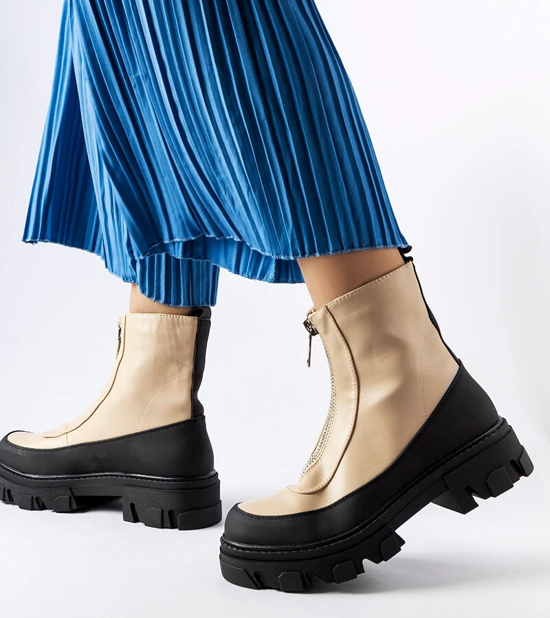 Béžové pevné čižmy na zips Morley