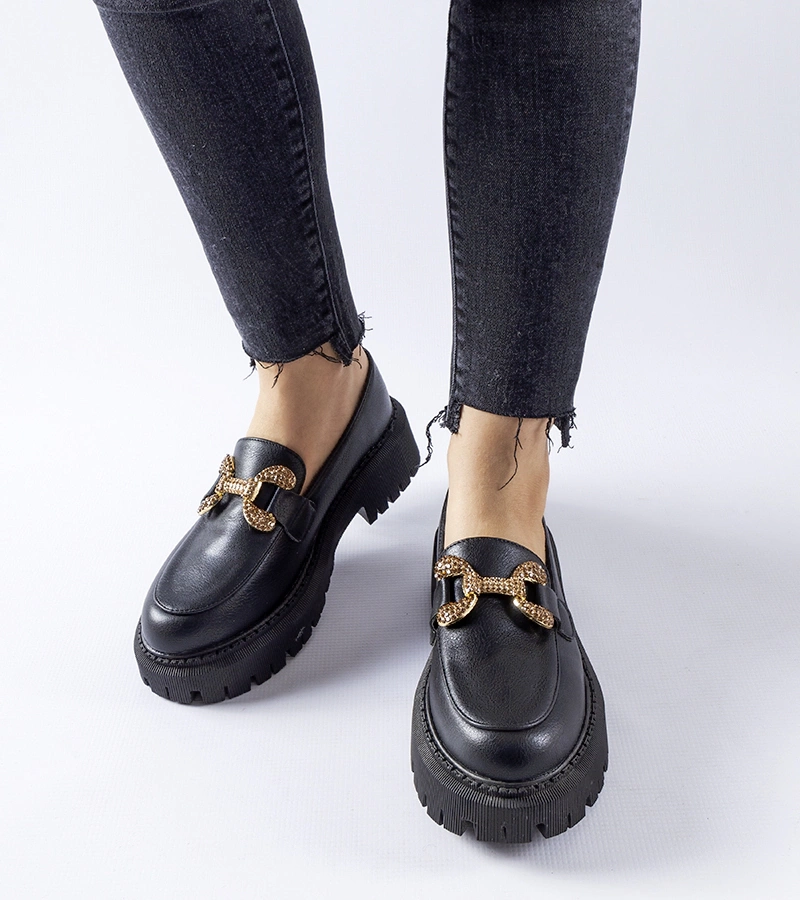 Čierne mokasíny zdobené zirkónmi Uzzone