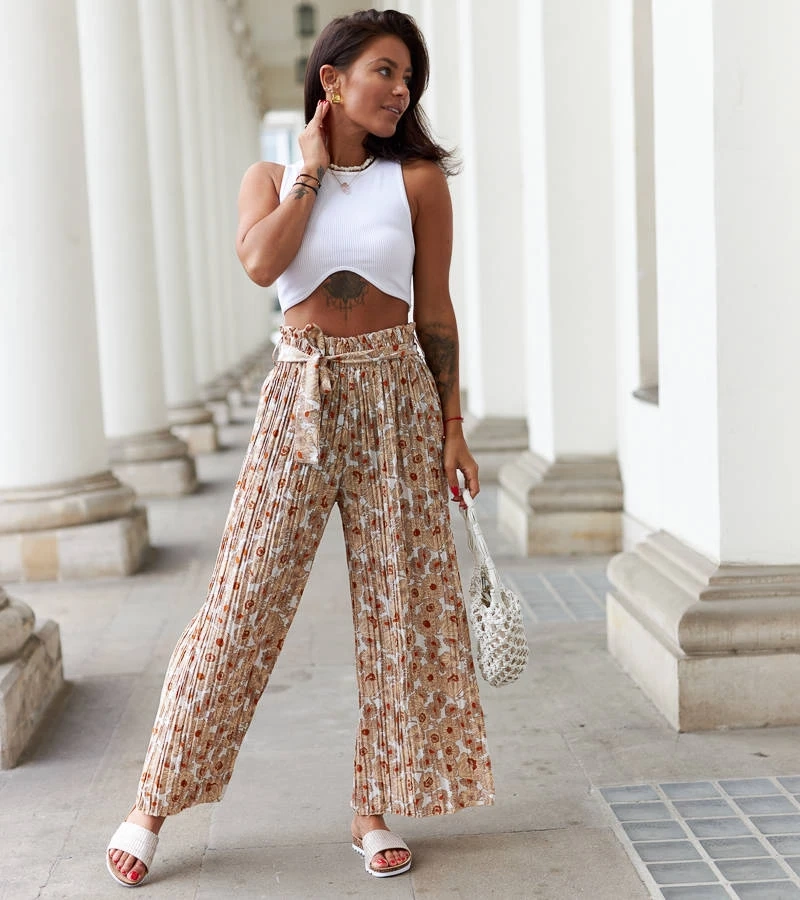 Biele široké plisované nohavice Aberdeen