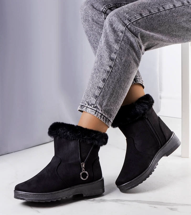 Čierne zateplené snehové topánky so zipsom Katalina