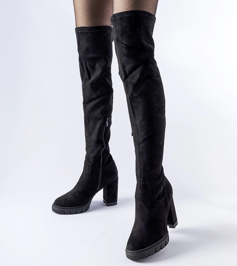 Čierne dlhé čižmy na podpätku Railroad