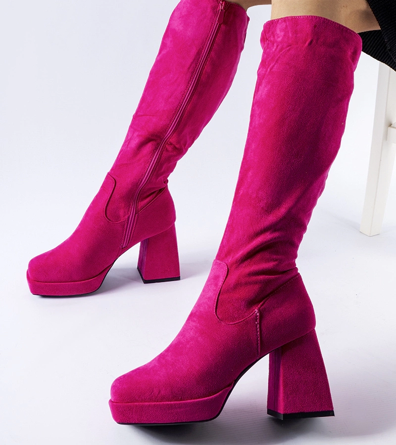 Ružové teplé čižmy na masívnom podpätku Fantino