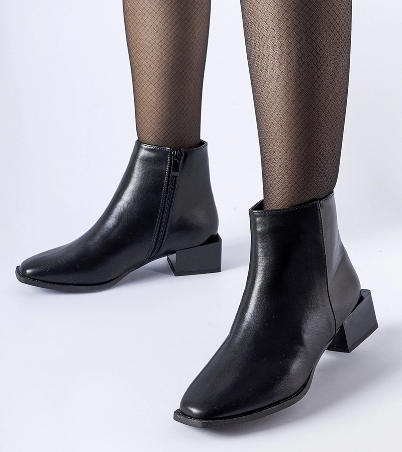 Čierne zateplené čižmy s obdĺžnikovým opätkom Boris