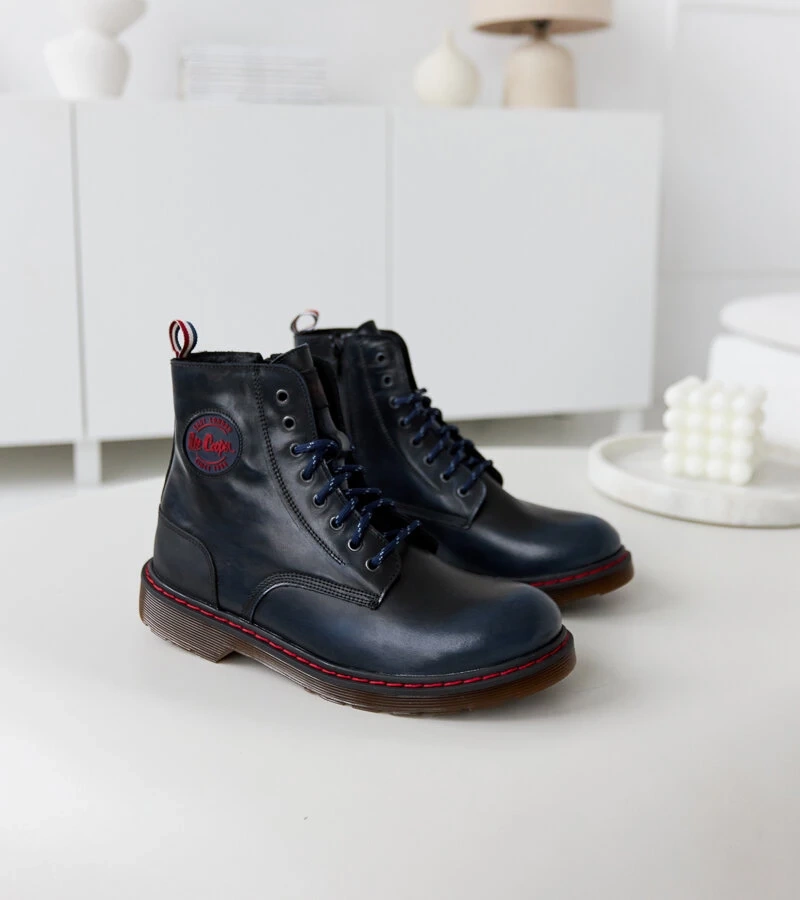 Tmavomodré kožené topánky Lee Cooper LCJP-20-01-014