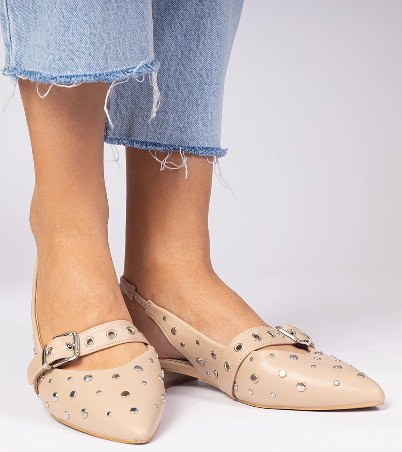 Béžové dámske lodičky na plochom opätku s otvorenou pätou Salineo