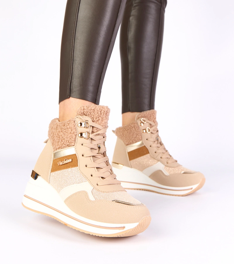 Béžové snehule tenisky zateplené na klinu Rolinda