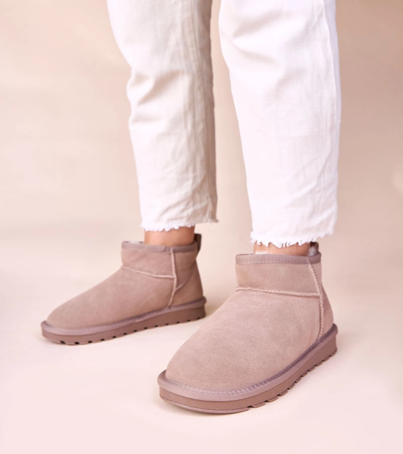 Šedé snehule prírodný semiš zateplené kožušinou Matilda