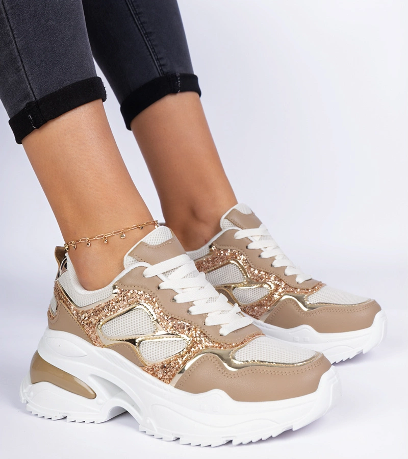 Hnedé dámske tenisky zdobené brokátom Sandoria