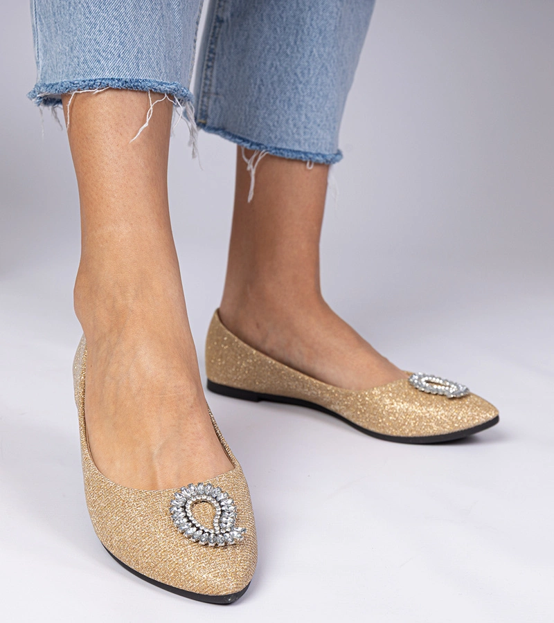 Zlaté dámske balerínky brokátové s kryštálmi Ellada