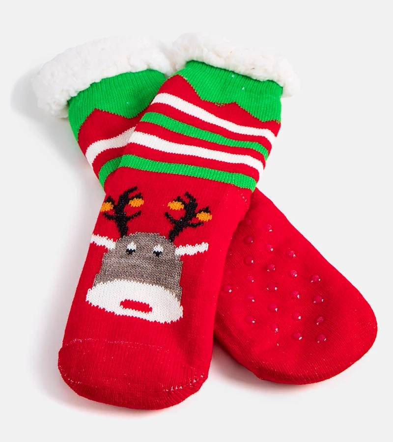 Červené zateplené ponožky so sobom Challim