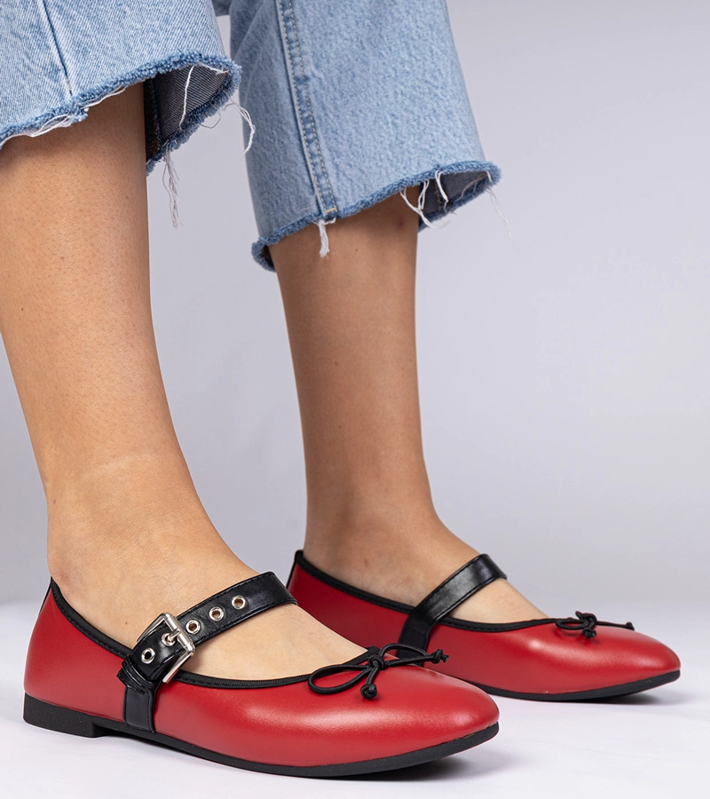 Červené dámske balerínky s mašľou Mansy