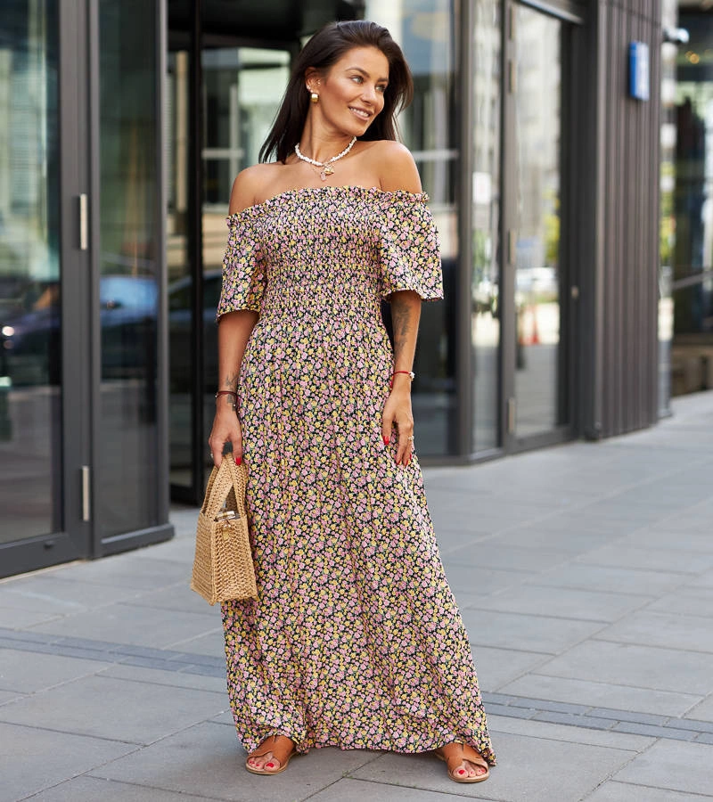 Oranžovo-ružové kvetinové maxi šaty od Ilario