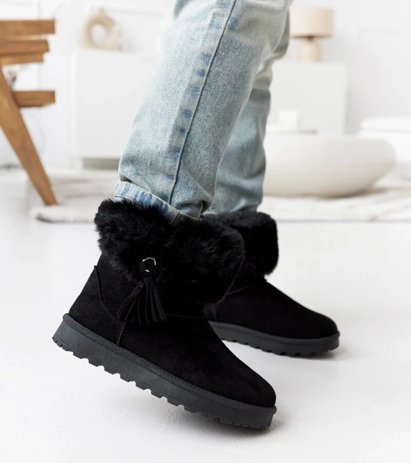 Čierne zateplené snehule s kožušinkou Geradino