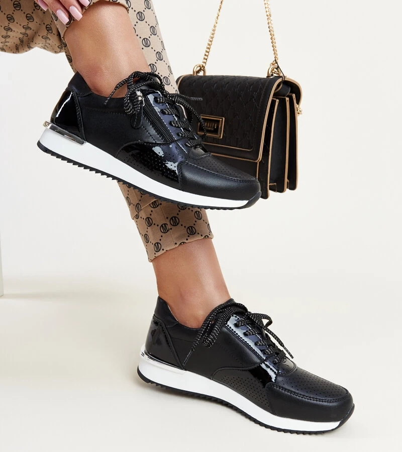 Čierne kožené tenisky s kovovou vložkou Rida