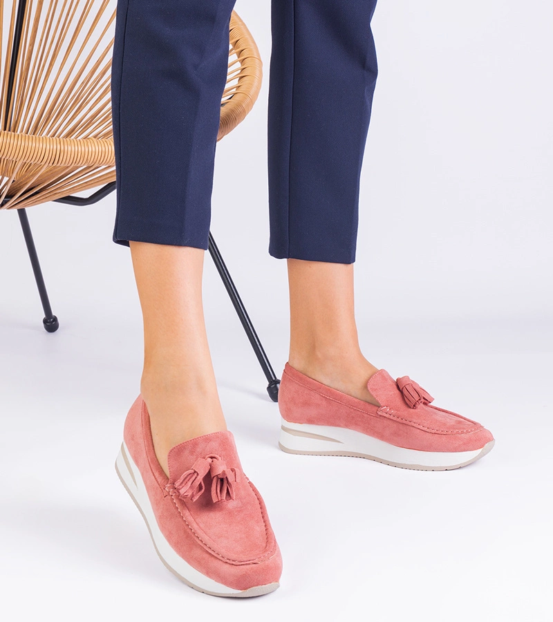 Ružové dámske mokasíny na platforme so zdobením Selerina