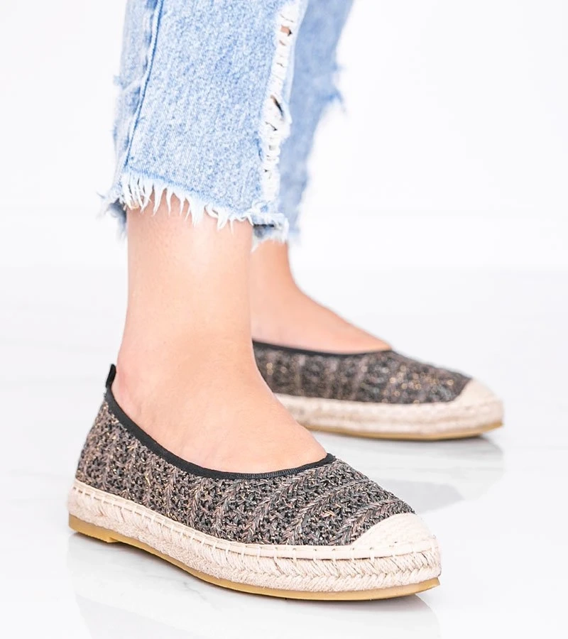 Hnedé espadrilky so zlatou niťou Zoey
