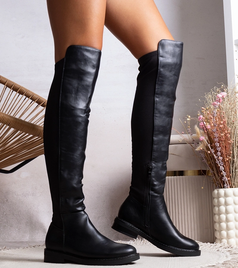 Dlhé čierne čižmy z eco kože Polmapina